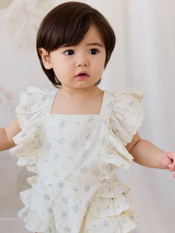 Vanilya Çiçekli Elif Fırfırlı Romper