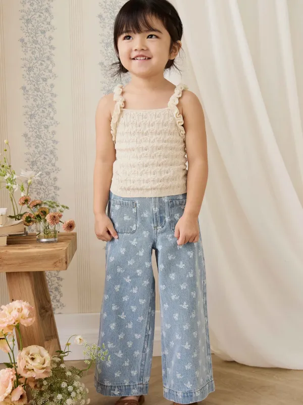 Çiçekli Denim Tuana Pantolon