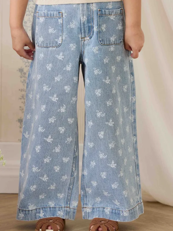 Çiçekli Denim Tuana Pantolon
